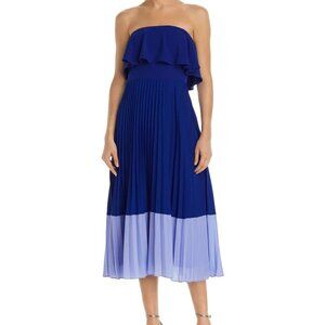 AIDAN MATTOX Blue Pleated Midi Fit + Flare Size 4